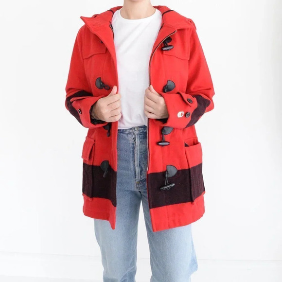 Stylish Red Toggle Pea Coat - Picture 2 of 16